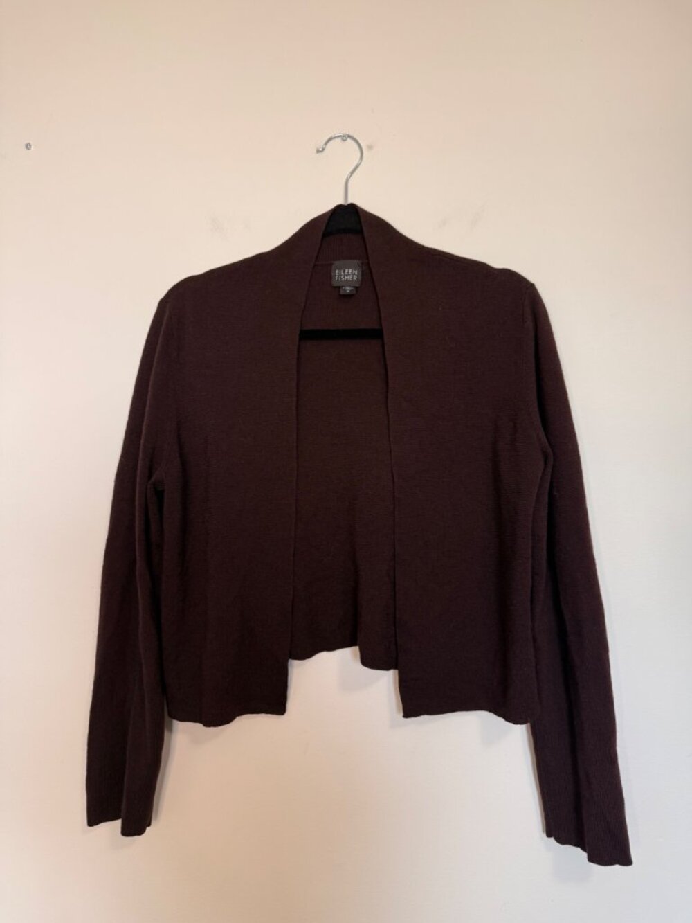 Eileen Fisher Open Front Cardigan Brown Merino Wool Size M